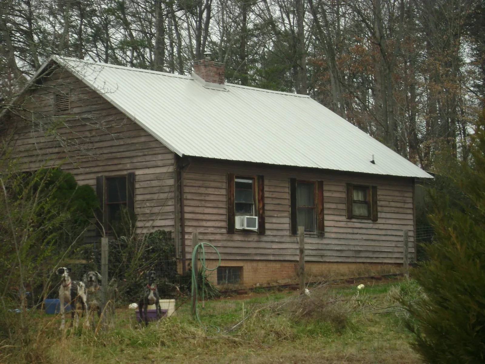 White metal roof on an old wood sided farmhouse, from a Asphalt Shingle Roof Repair job in Trabuco Canyon